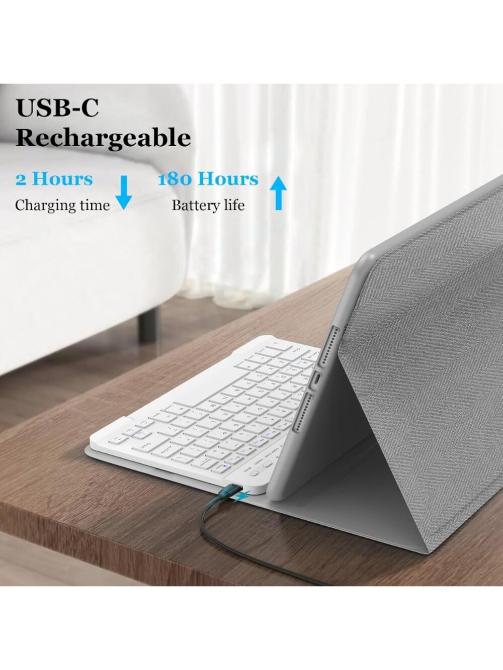 MMK iPad 10.2 Keyboard Case - 9th/8th/7th Gen - Magnetic Detachable - Gray - Picture 6 of 10